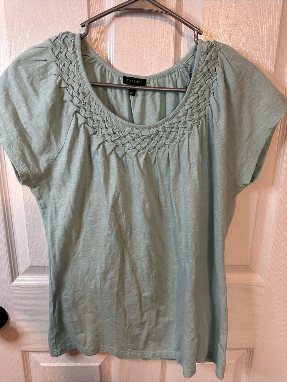 Talbots Seafoam Braided Scoop Neck Short Sleeve Top